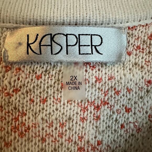 Kasper Pink White Trim Crochet 3/4 Sleeve Faux Pocket Cardigan Jacket Sz 2X - Picture 6 of 8